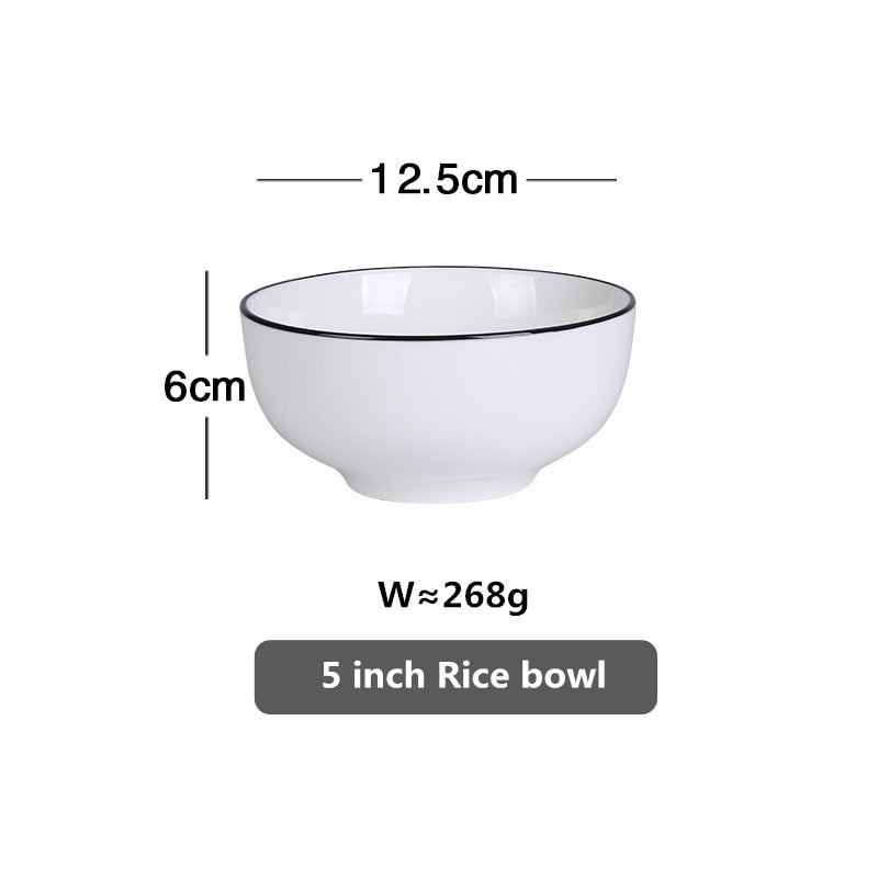 White With Black Edge Dinner Plate Ceramic Kitchen Dishes