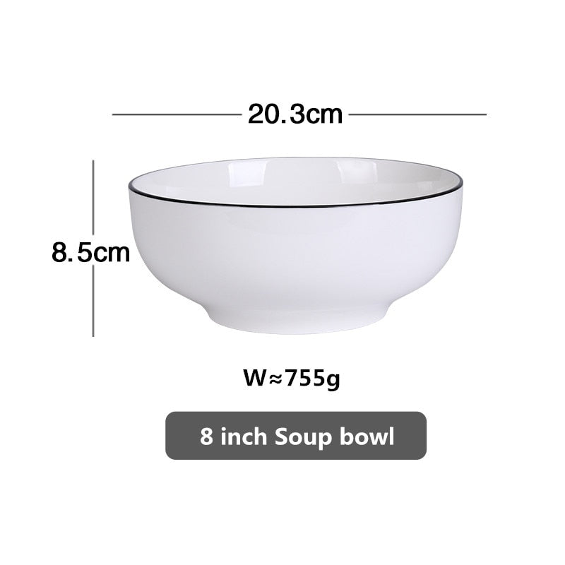 White With Black Edge Dinner Plate Ceramic Kitchen Dishes