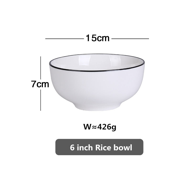 White With Black Edge Dinner Plate Ceramic Kitchen Dishes