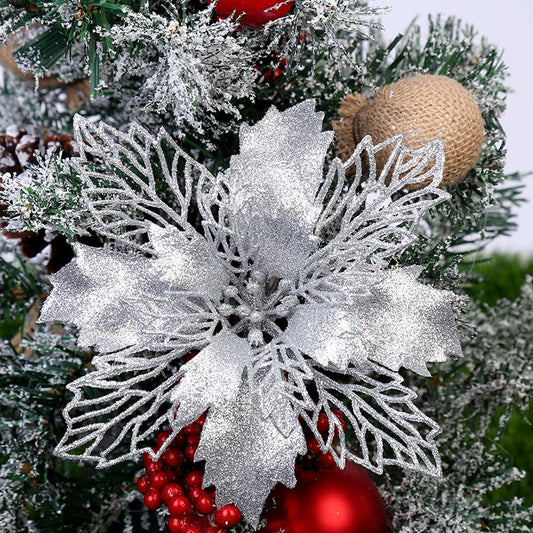 5pcs 9-16cm Glitter Christmas Flower For Xmas Tree Decorations