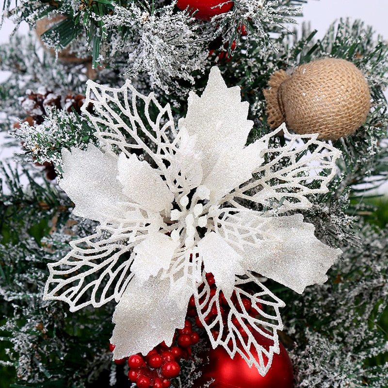 5pcs 9-16cm Glitter Christmas Flower For Xmas Tree Decorations