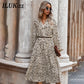 Fall Chiffon Long Sleeve Floral Maxi Dress Fashion Vintage V Neck Loose