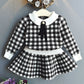 Girls Sets Children Clothing Autumn Winter Plaid Knit Cardigan Sweater