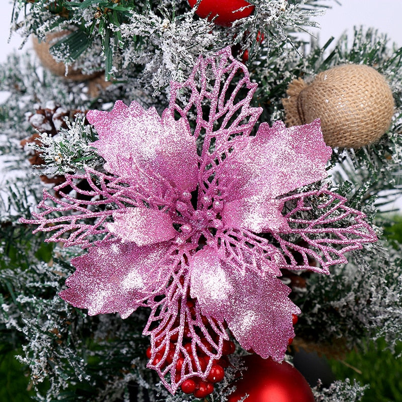 5pcs 9-16cm Glitter Christmas Flower For Xmas Tree Decorations