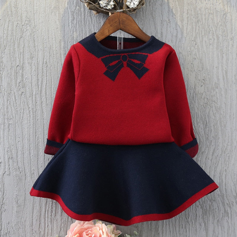 Girls Sets Children Clothing Autumn Winter Plaid Knit Cardigan Sweater