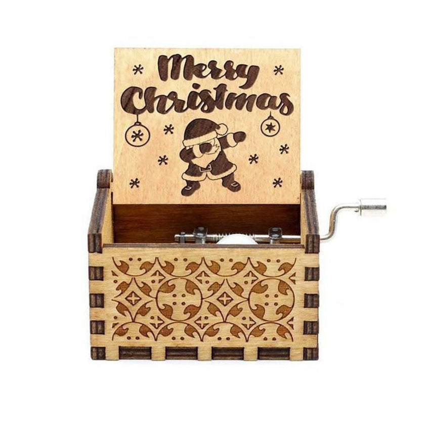 New Wooden Hand Crank Music Box Merry Christmas Music Theme