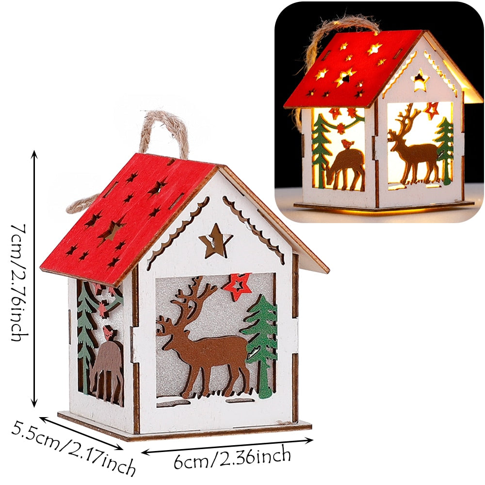 Wood Glowing Castle With Warm LED Lights Christmas Ornaments