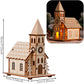 Wood Glowing Castle With Warm LED Lights Christmas Ornaments