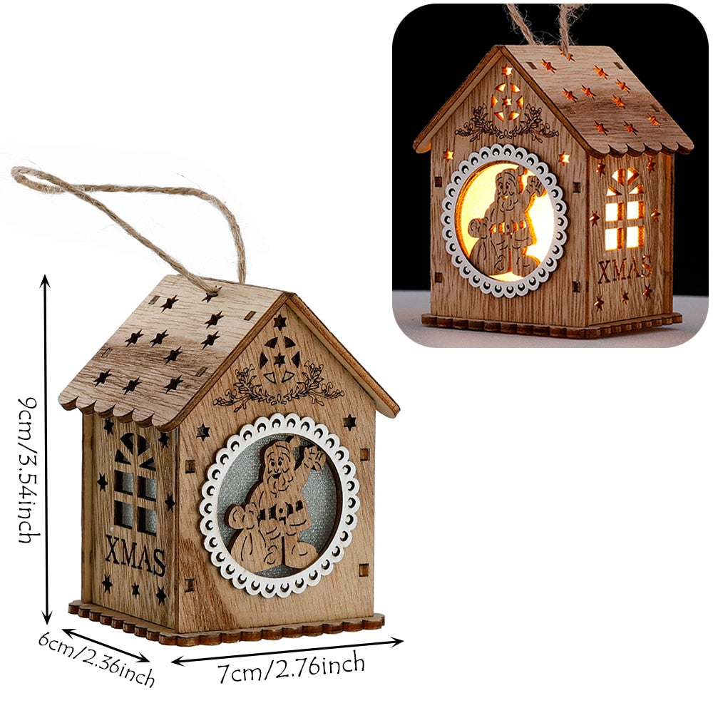 Wood Glowing Castle With Warm LED Lights Christmas Ornaments