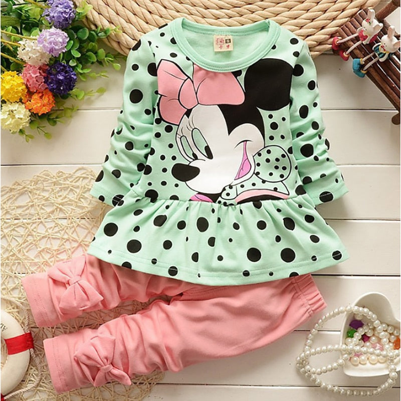 Fall Girls Clothing Outfits Cartoon Minnie Long Sleeve Set