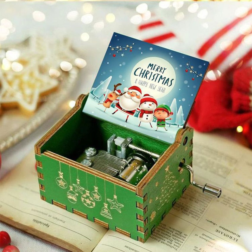 New Wooden Hand Crank Music Box Merry Christmas Music Theme