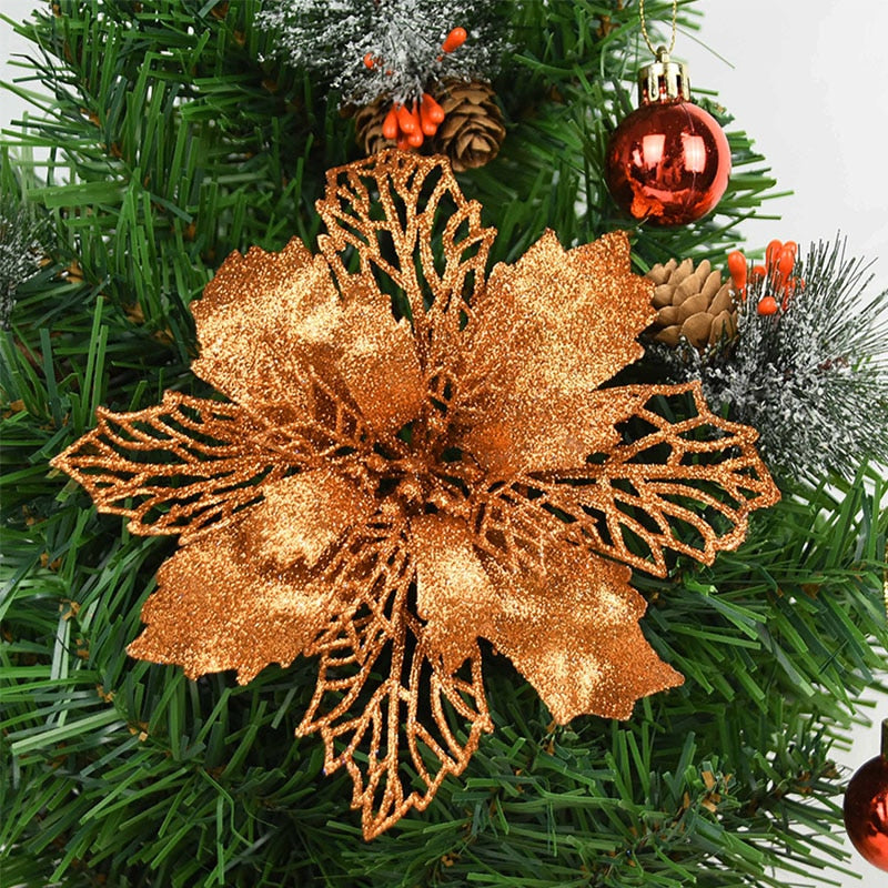5pcs 9-16cm Glitter Christmas Flower For Xmas Tree Decorations