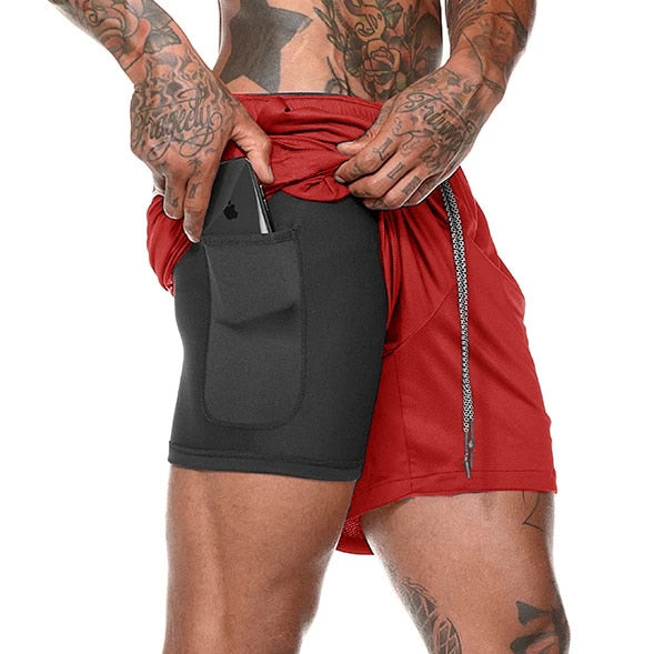 Sport Shorts Men Sportswear Double-deck Running Shorts 2 In 1 Bottoms