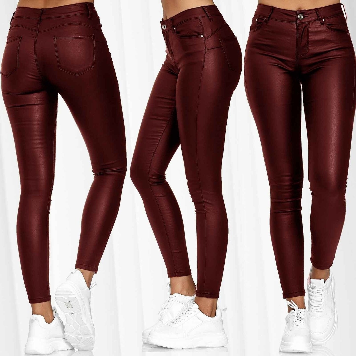 Women Leather Pants Black Sexy Stretch Bodycon Trousers