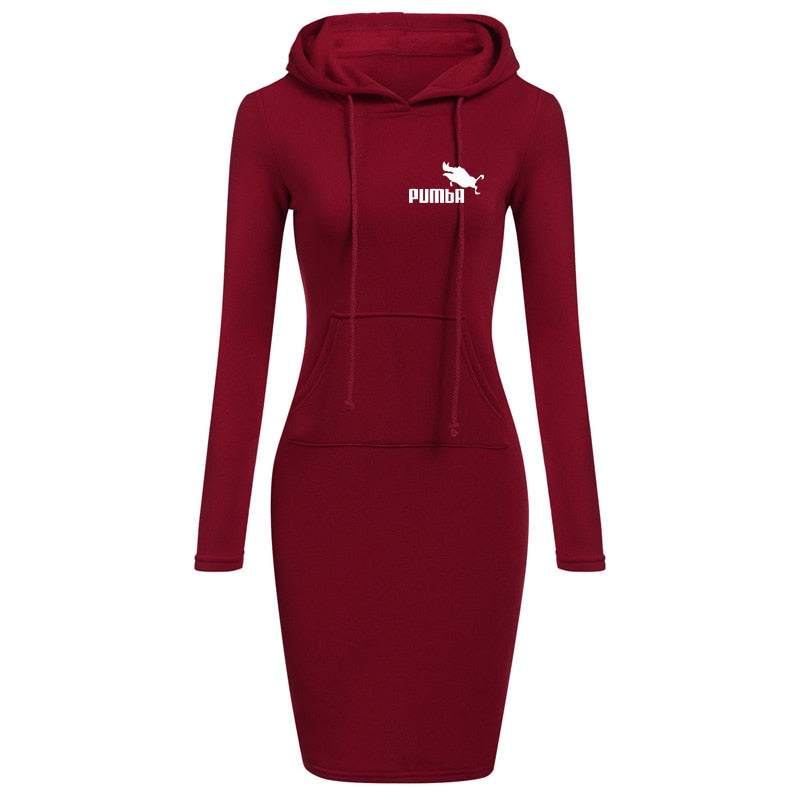 Spring Autumn Sweatshirt Long-Sleeved Dress with Hood