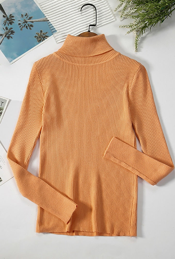 Women Turtleneck Sweaters Casual Soft Cashmere Pullovers Elastic