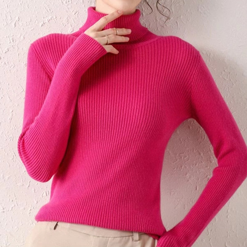 Women Turtleneck Sweaters Casual Soft Cashmere Pullovers Elastic