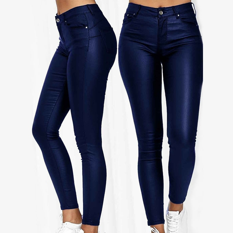 Women Leather Pants Black Sexy Stretch Bodycon Trousers