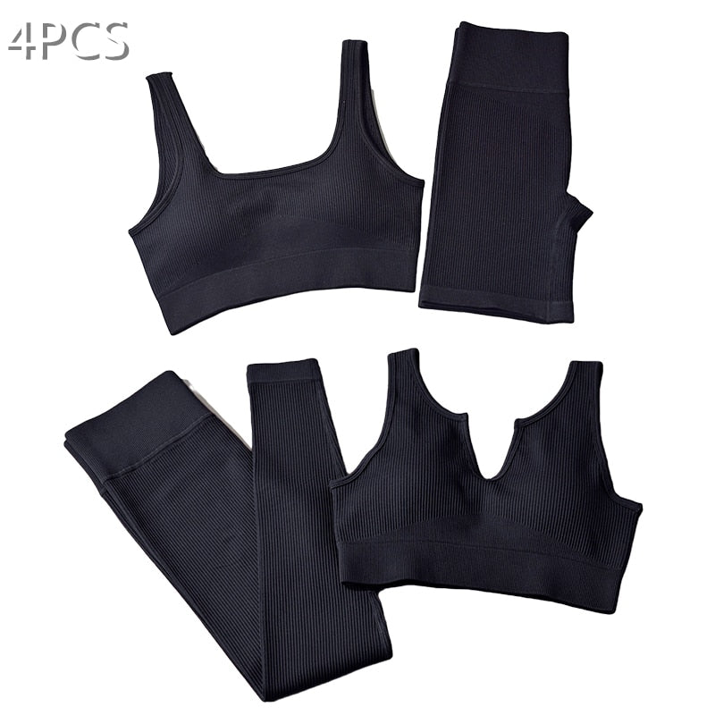 Seamless Sport Set Women 2 Two Piece Crop top Bra Leggings Shorts Yoga Set