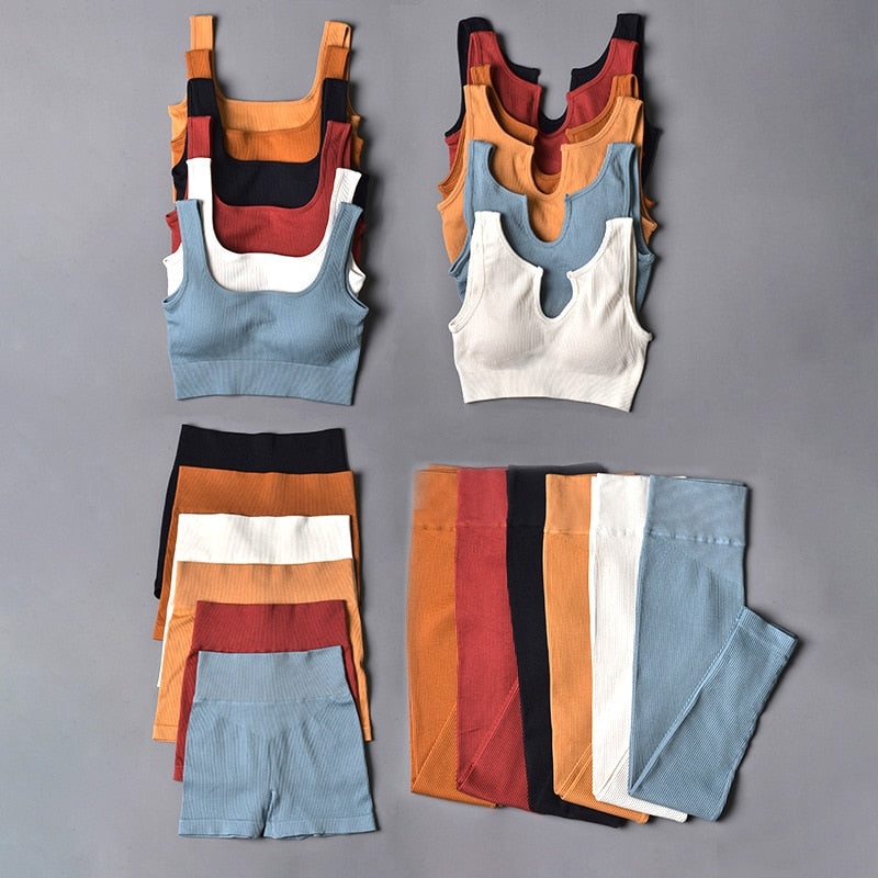 Seamless Sport Set Women 2 Two Piece Crop top Bra Leggings Shorts Yoga Set