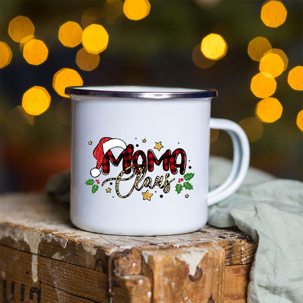 Snowman Deer Print Enamel Coffee Mugs Christmas Gifts New Year Party