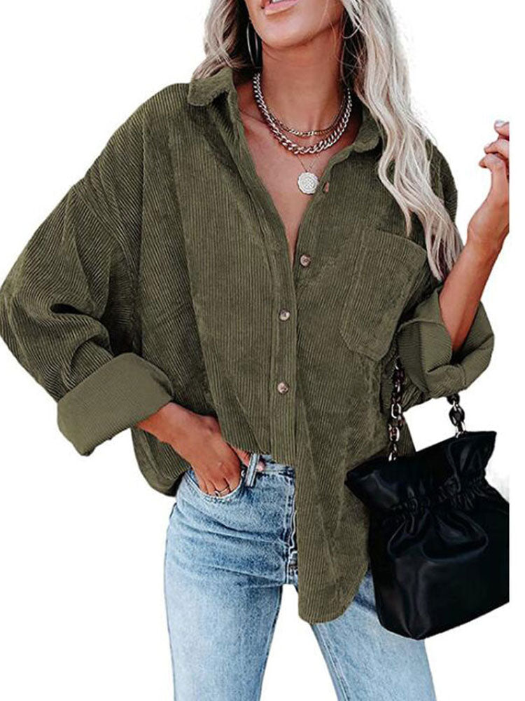 Autumn Corduroy Jacket Woman Long Shirt Jacket Women Button Coat Jackets