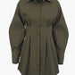 Autumn Winter Dress Women Khaki Long Sleeve Pleated Shirt Dress