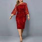 Elegant Sequin Long Sleeve Plus Size Women Midi Dress Sexy Casual Evening Party Dresses Wedding Luxury Women Robe Rouge Vestido