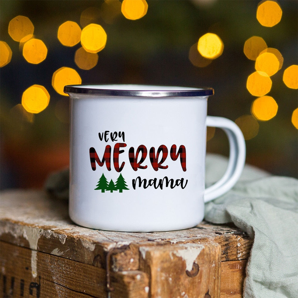 Snowman Deer Print Enamel Coffee Mugs Christmas Gifts New Year Party