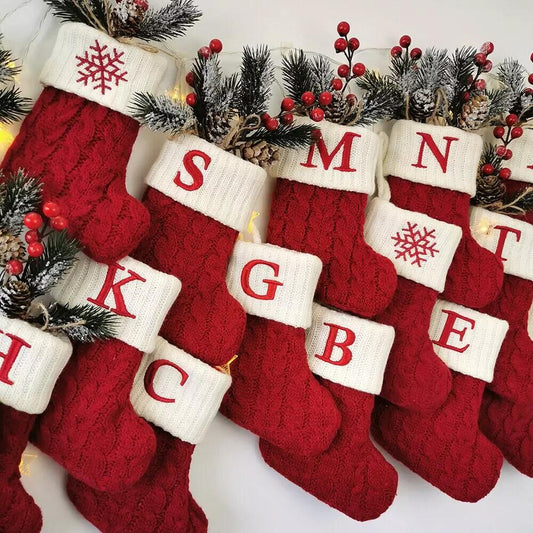 Christmas Socks Red Snowflake Alphabet Letters Decorations