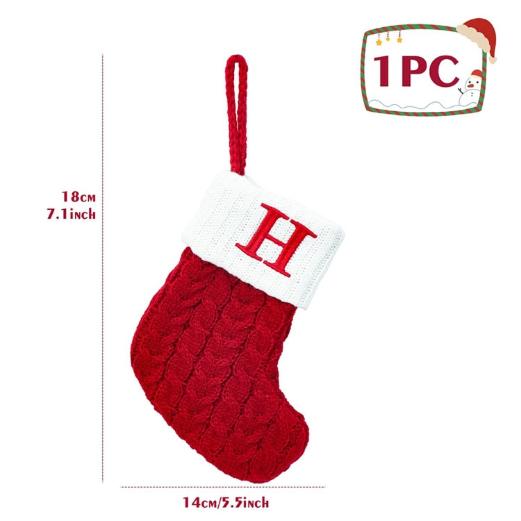 Christmas Socks Red Snowflake Alphabet Letters Decorations