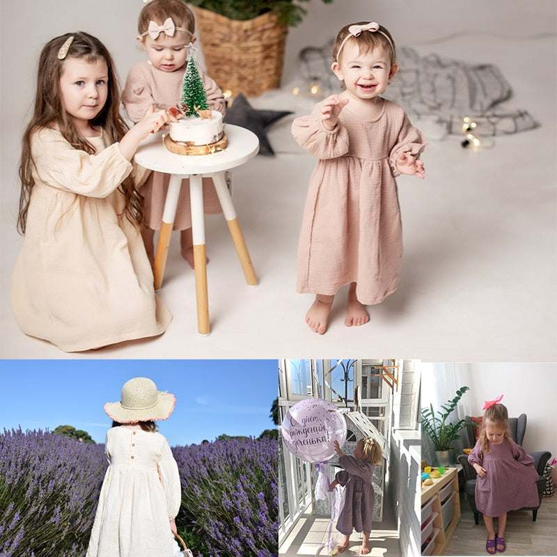 Autumn Spring Clothes Organic Cotton Long Sleeve Girls Dress