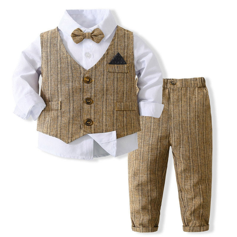 Kids Boy Gentleman Clothing Set Shirt+Waistcoat+Pants