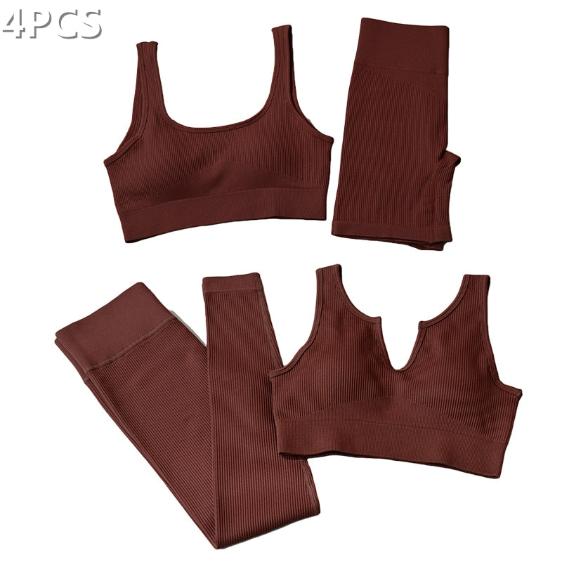 Seamless Sport Set Women 2 Two Piece Crop top Bra Leggings Shorts Yoga Set