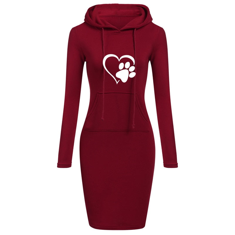 Spring Autumn Sweatshirt Long-Sleeved Dress with Hood