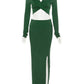 Elegant Two Piece Sets Outfits Women Long Sleeve Crop Tops Bodycon Slit Maxi Skirts Suits Party Evening Long Dress 2022 Autumn
