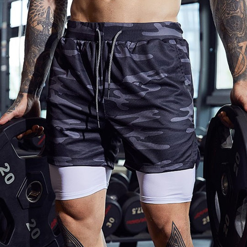 Sport Shorts Men Sportswear Double-deck Running Shorts 2 In 1 Bottoms