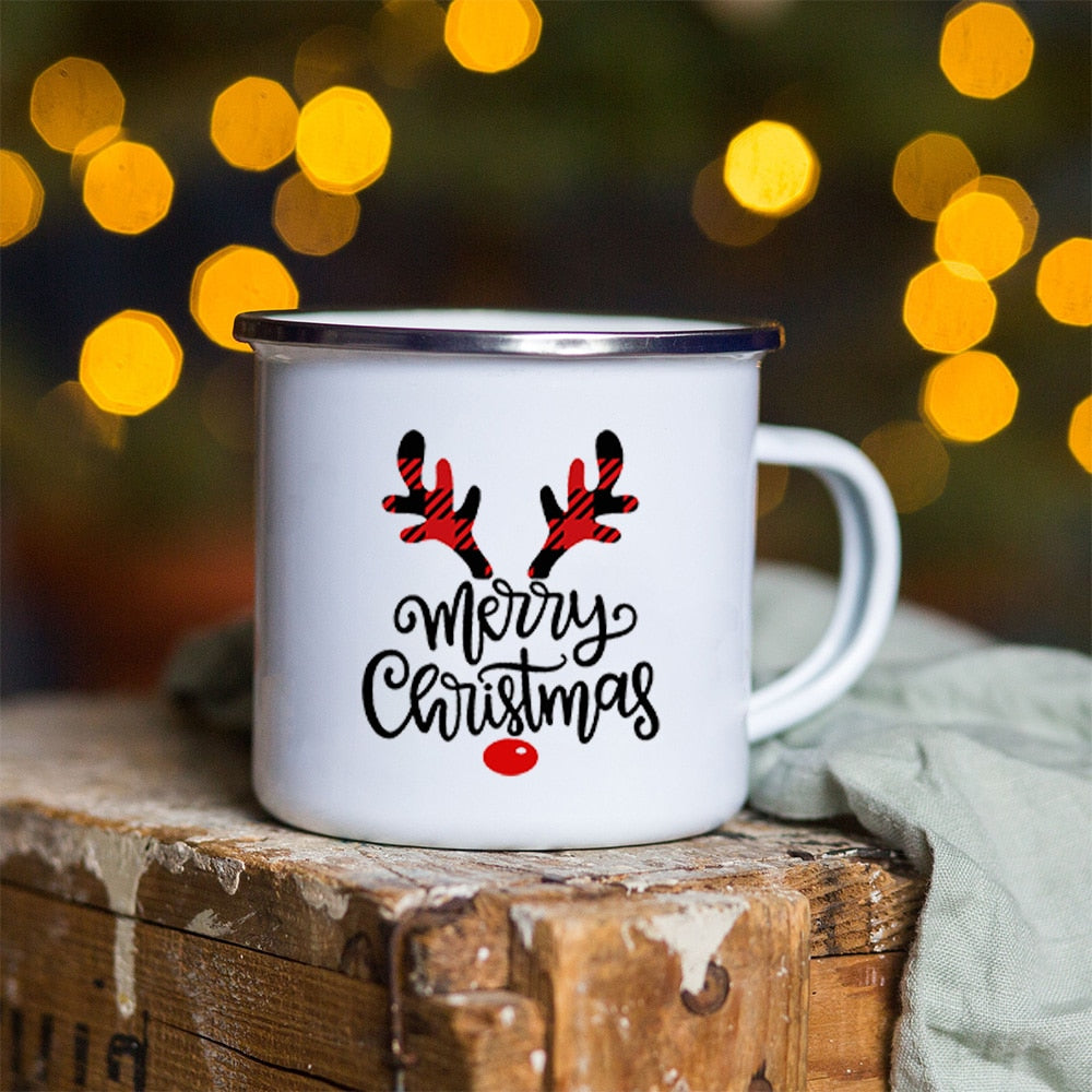 Snowman Deer Print Enamel Coffee Mugs Christmas Gifts New Year Party