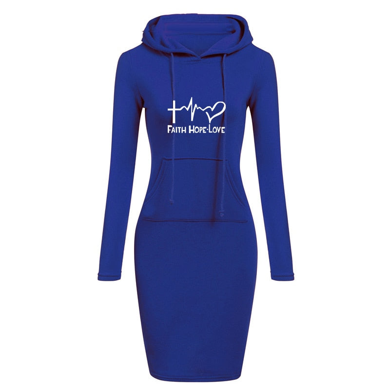 Spring Autumn Sweatshirt Long-Sleeved Dress with Hood