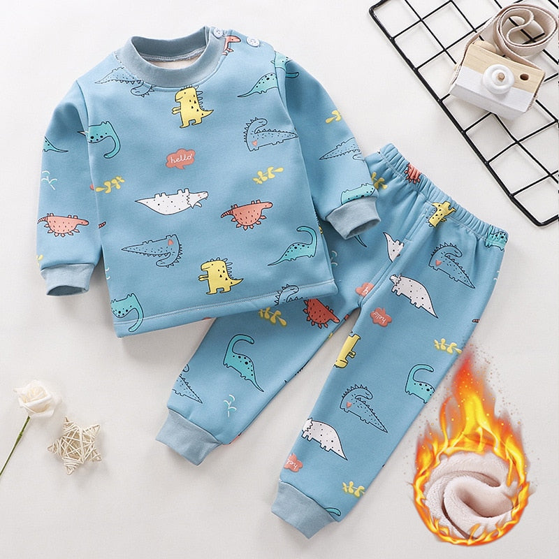 New Kids Boys Thicken T-Shirt Tops Pajama Sets Cartoon