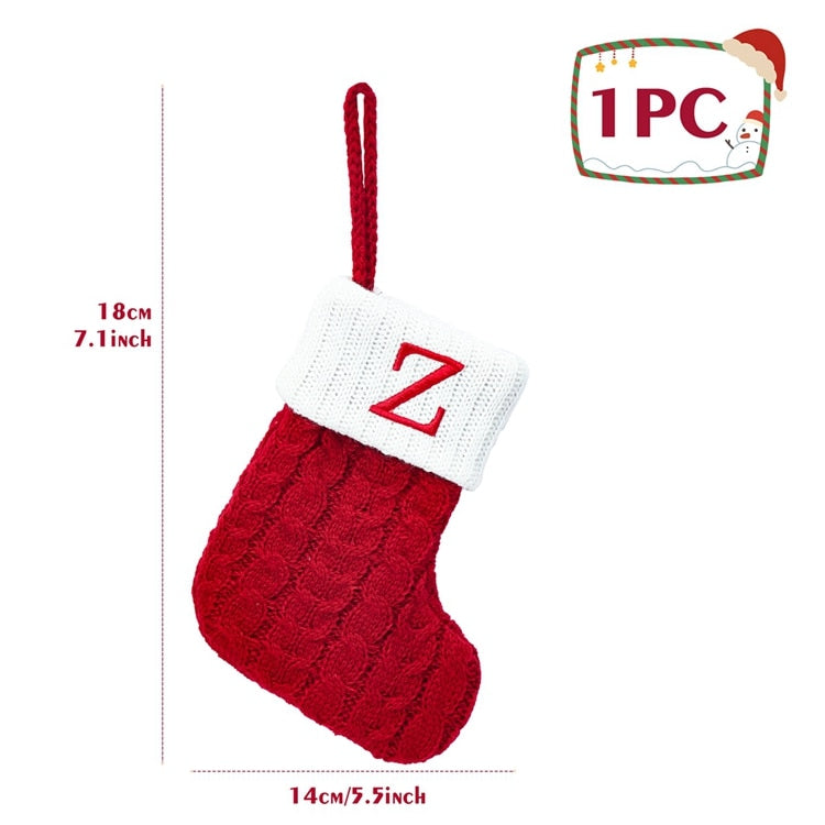 Christmas Socks Red Snowflake Alphabet Letters Decorations