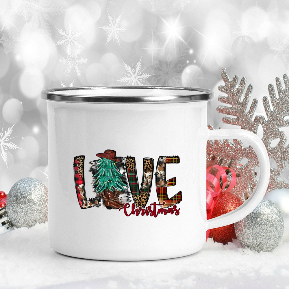 Snowman Deer Print Enamel Coffee Mugs Christmas Gifts New Year Party
