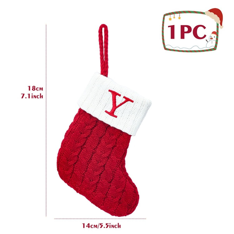Christmas Socks Red Snowflake Alphabet Letters Decorations
