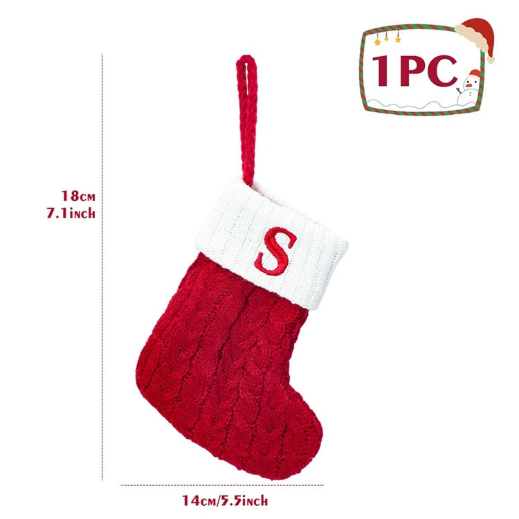 Christmas Socks Red Snowflake Alphabet Letters Decorations