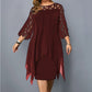 Ladies Plus Size Three Quarter Sleeve Dress Lace Sequin Mesh Sexy Elegant Casual Party Red Black Cutout Loose Summer Dress