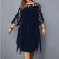 Ladies Plus Size Three Quarter Sleeve Dress Lace Sequin Mesh Sexy Elegant Casual Party Red Black Cutout Loose Summer Dress