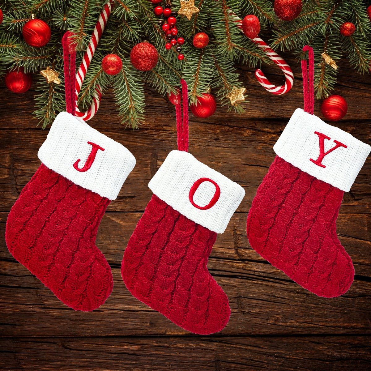 Christmas Socks Red Snowflake Alphabet Letters Decorations