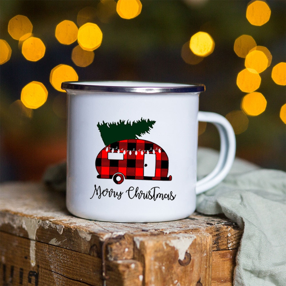 Snowman Deer Print Enamel Coffee Mugs Christmas Gifts New Year Party