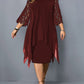 Ladies Plus Size Three Quarter Sleeve Dress Lace Sequin Mesh Sexy Elegant Casual Party Red Black Cutout Loose Summer Dress