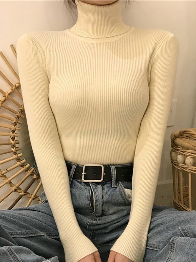 Women Turtleneck Sweaters Casual Soft Cashmere Pullovers Elastic